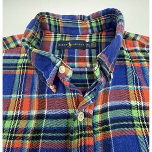 Ralph Lauren Plaid Flannel Green Pony Blue Orange Lime Button Down Men's XXL
